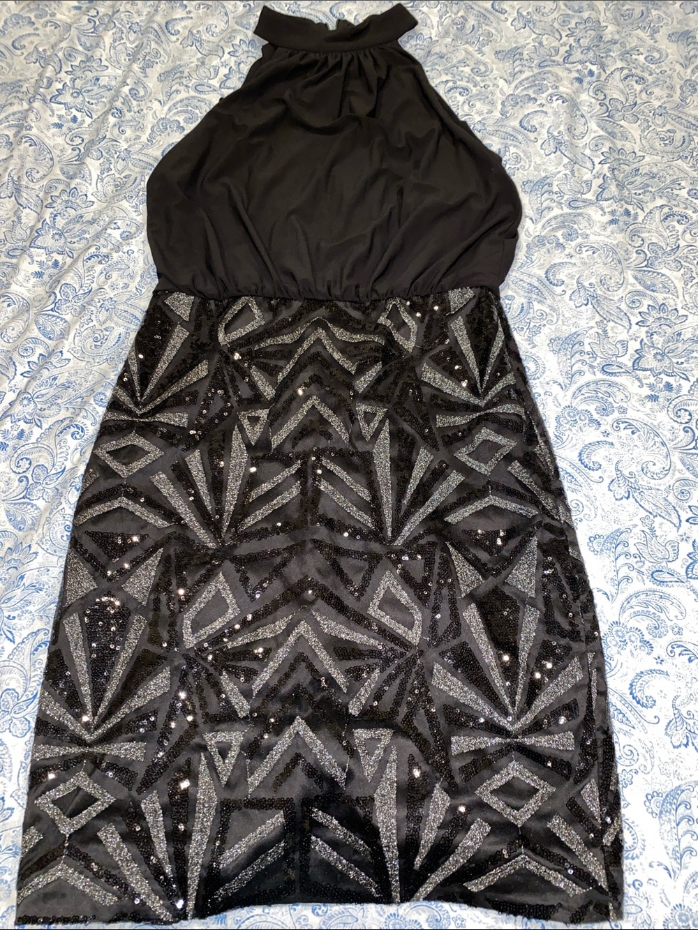 Vince Camuto Black Sequin Halter Cocktail Dress